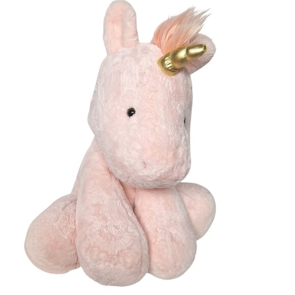 Animal Adventure Large Pink Unicorn Plush Sitting Stuffed Animal Gold Horn 24"